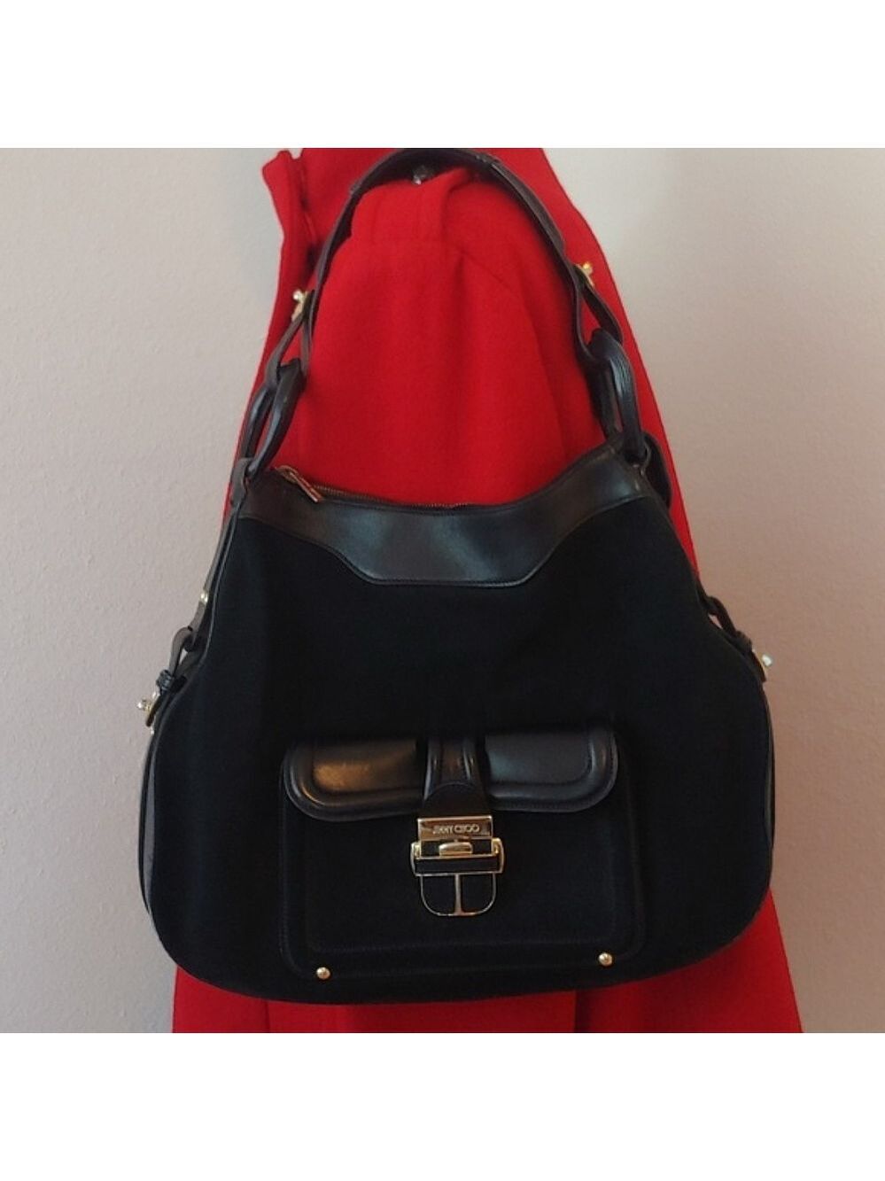 Jimmy Choo Black Leather and Suede Hobo Bag Luxury - Picture 3 of 17